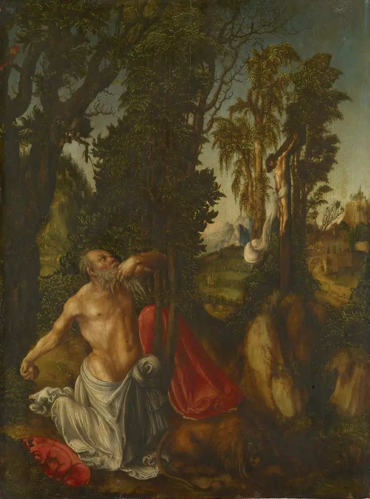 Penitent Saint Jerome, by Lucas Cranach the Elder, wood, 1502