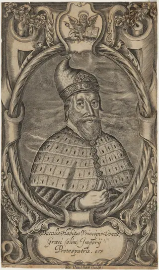 A Venetian Doge, by Robert Vaughan, ink, 1640