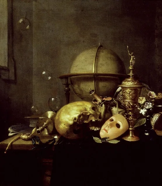 Vanitas still life with a mask, detail