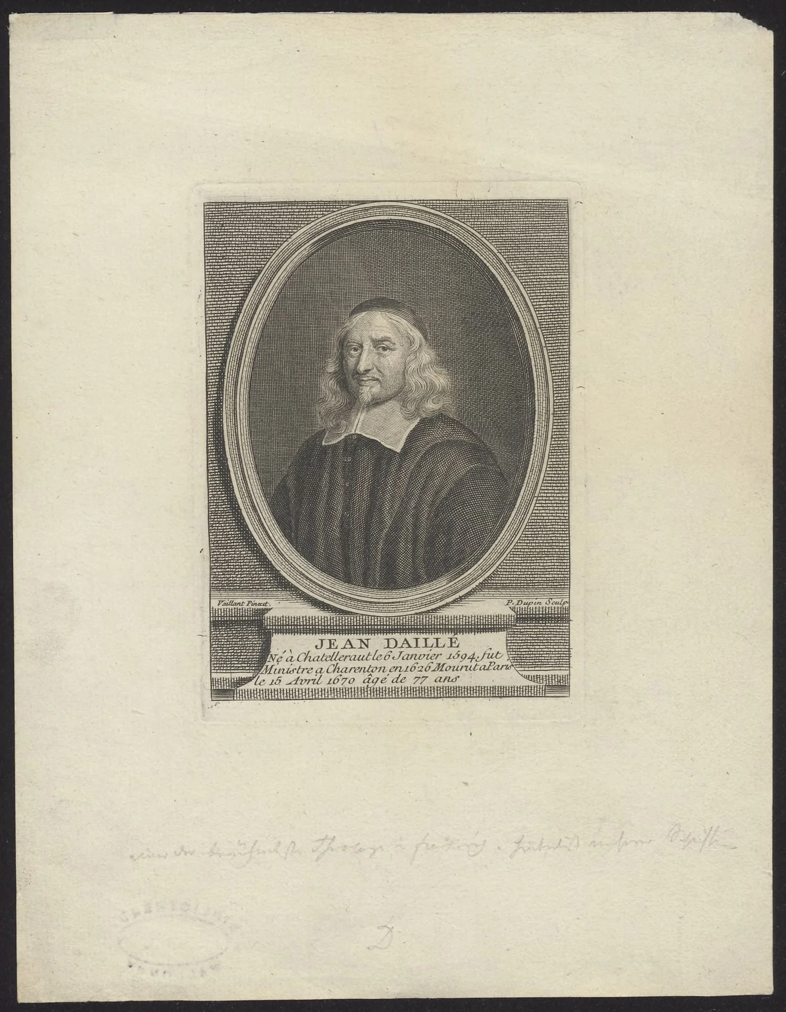 Portrait of Johannes Dallaeus/ Jean Daillé, detail
