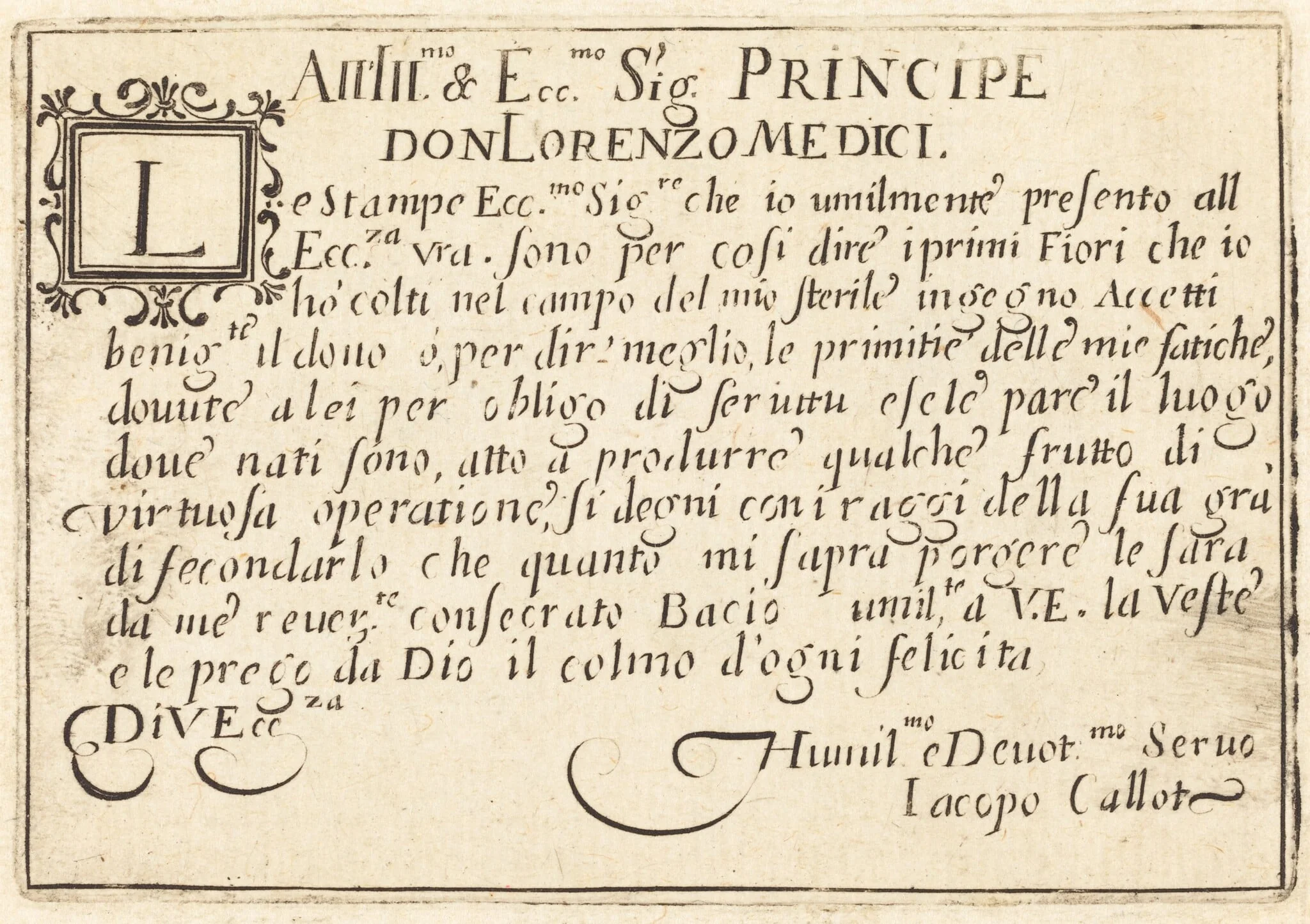 Dedication to Don Lorenzo de' Medici, detail