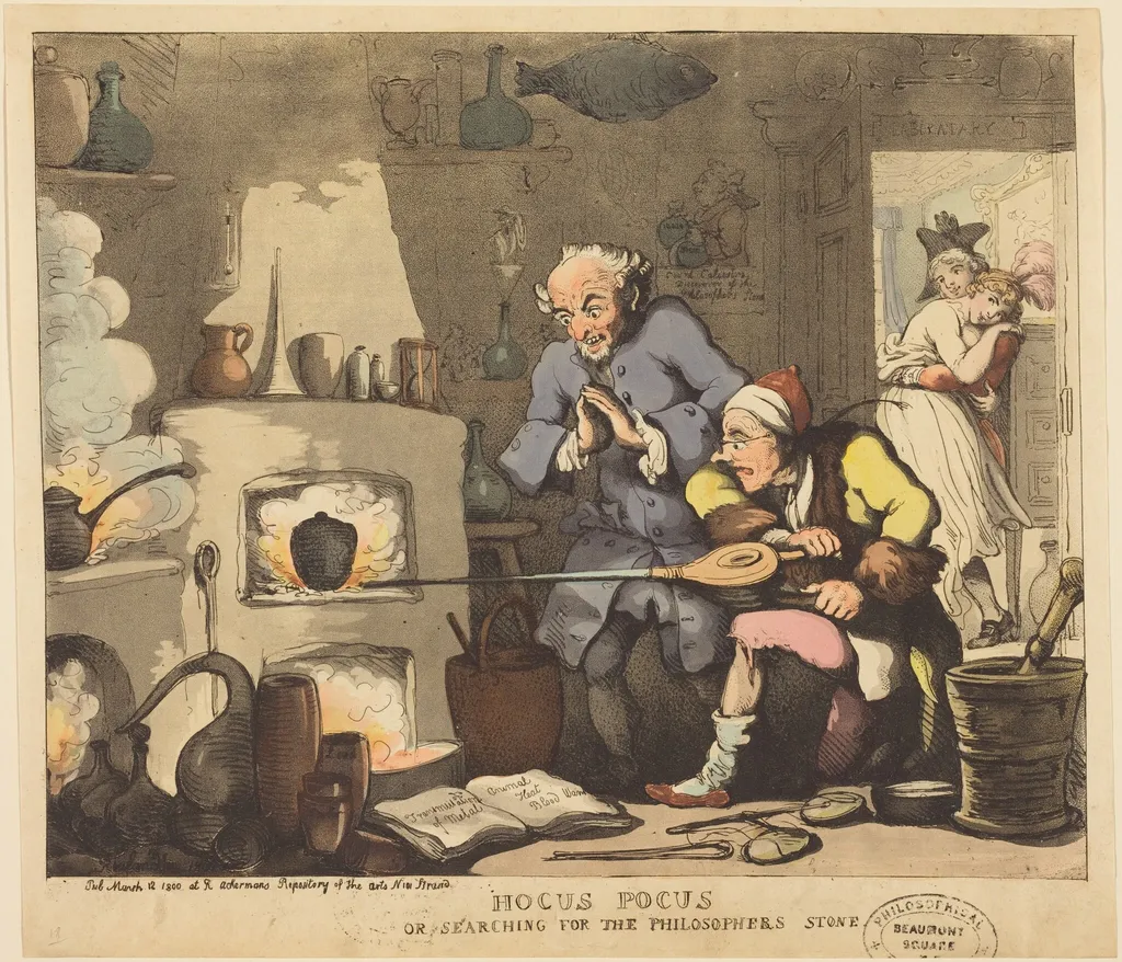 Hocus Pocus, or Searching for the Philosopher's Stone, by Thomas Rowlandson, ink, 1800
