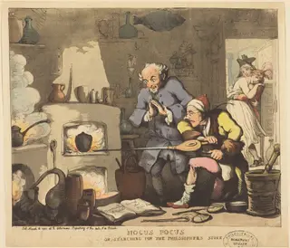 Hocus Pocus, or Searching for the Philosopher's Stone, by Thomas Rowlandson, ink, 1800