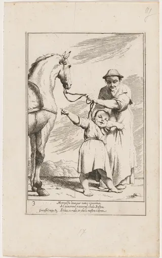 Marcolfa Showing Cacasenno a Horse, by Giuseppe Maria Crespi, ink, 1712