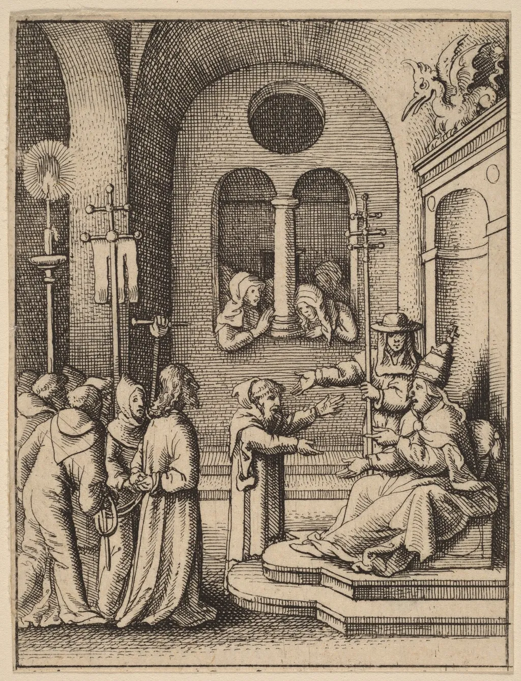 Jesus again before Caiaphas, by Wenceslaus Hollar, ink, 1642