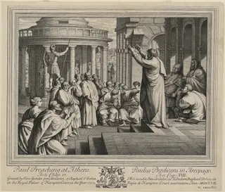 Paul Preaching at Athens, by Simon II Gribelin, ink, 1707