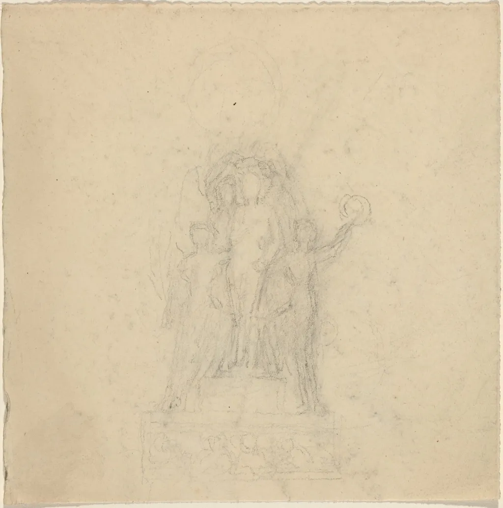 Studies for a Monument with the Crowning of a Figure [recto and verso], by John Flaxman, graphite, 1790