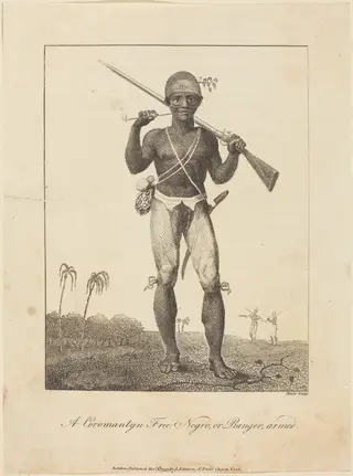 A Coromantyn Free Negro, or Ranger, armed, by William Blake, ink, 1793
