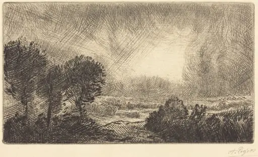 Landscape with Storm (Paysage d'orage), by Alphonse Legros, ink, 1874