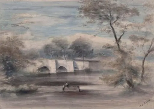 Landscape with Bridge, by Alfred John Bowell, watercolor, 1900