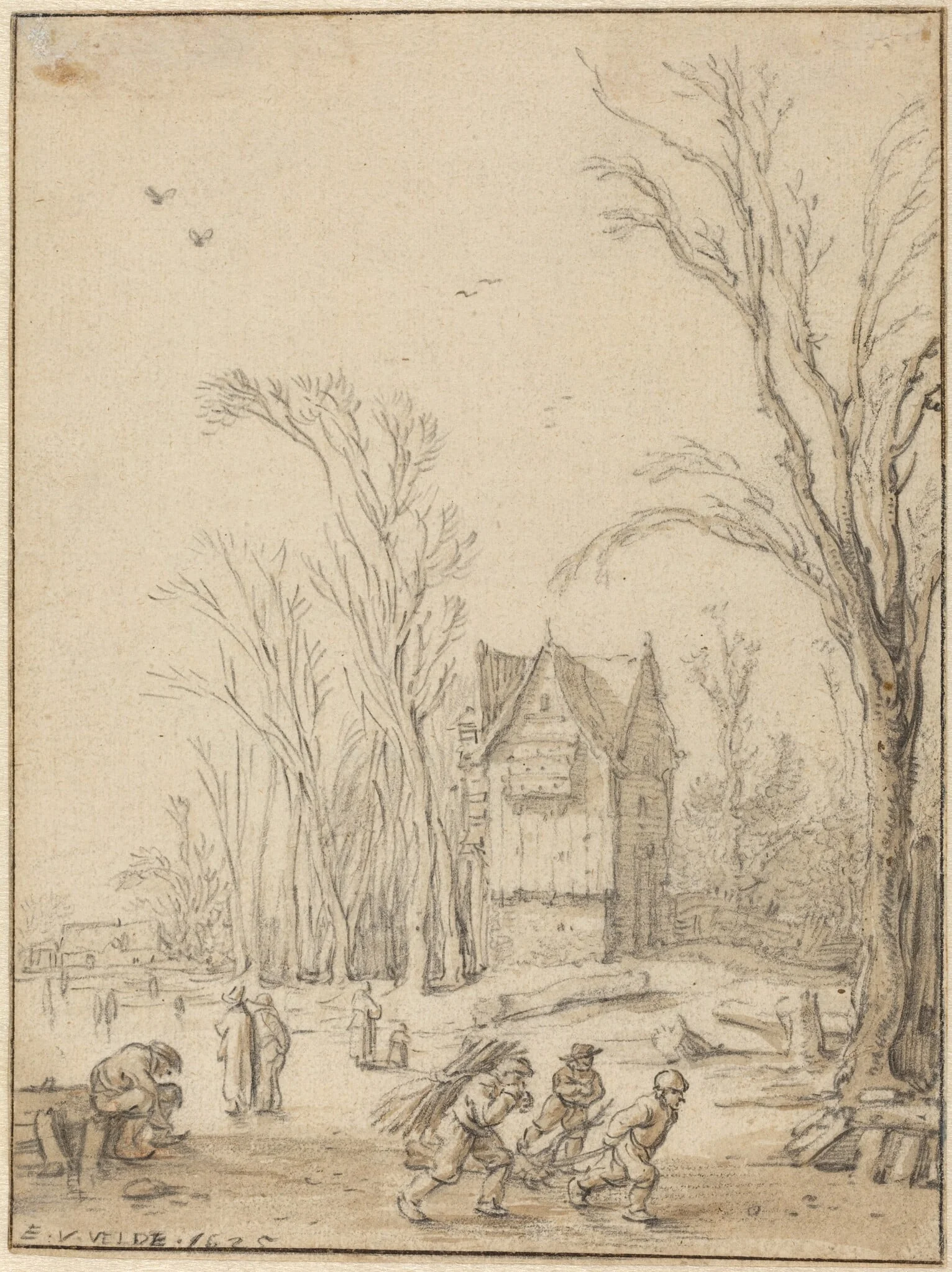 Villagers Skating on a Frozen Pond, detail