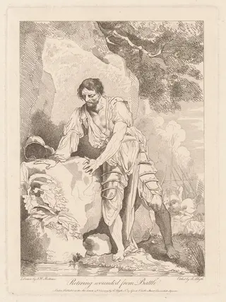 Retiring Wounded from Battle, by Robert Blyth, ink, 1779