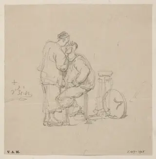 A barber and customer, by George Chinnery, 1842