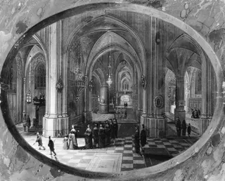 Interior of a Gothic Church at Night, by Pieter Neefs the Elder, oil, 1637