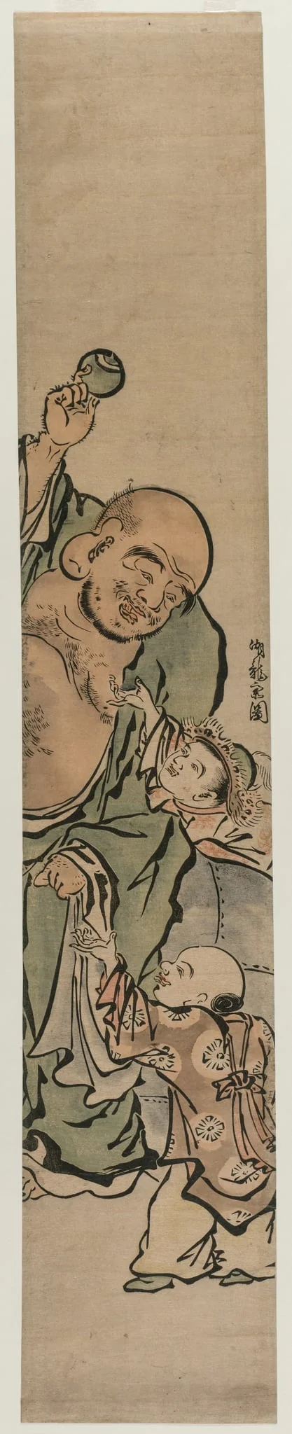 Two Children Begging Hotei for a Jewel, detail