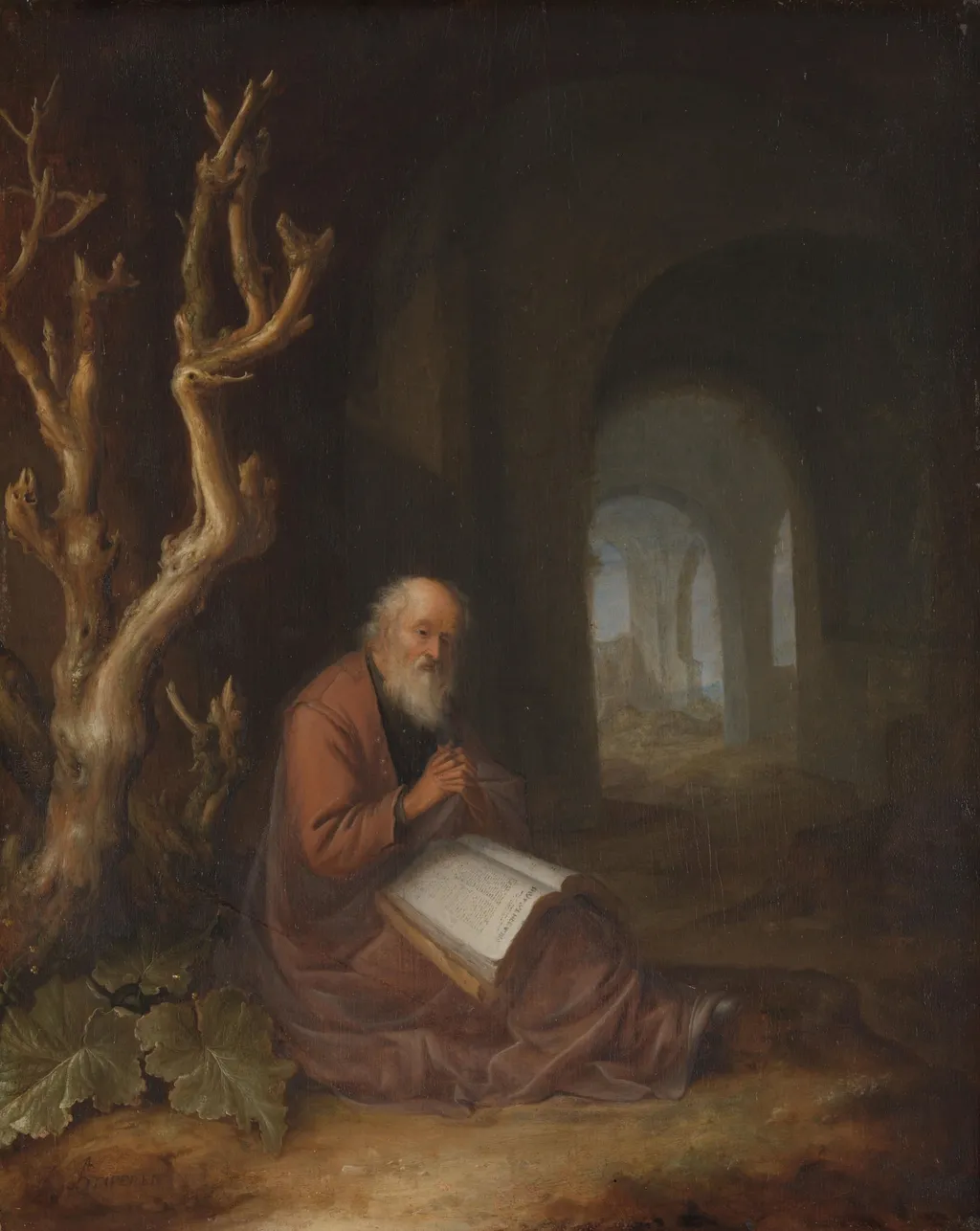 A Hermit Praying in a Ruin, by Jan Adriaensz. van Staveren, unspecified, 1659