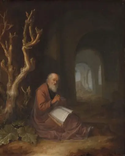 A Hermit Praying in a Ruin, by Jan Adriaensz. van Staveren, unspecified, 1659
