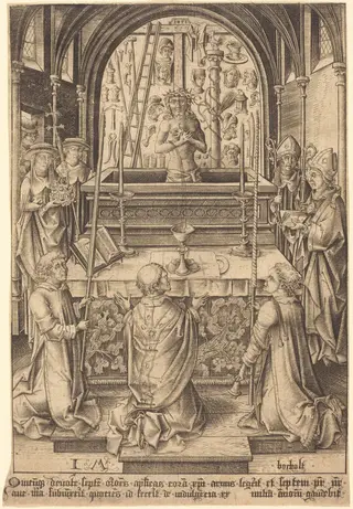 The Mass of Saint Gregory, by Israhel van Meckenem, ink, 1482