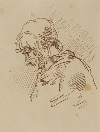 Head of a Woman, by Paul Gavarni, ink, 1835