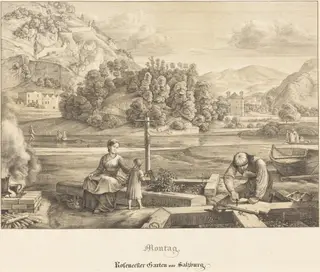 Montag - Rosenecker Garten vor Salzburg (Monday - Rosenecker Garden near Salzburg), by Ferdinand Olivier, ink, 1823