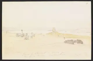 `Town of Severus & ruins of Trajan's Bridge - Wallachia', by Godfrey Thomas Vigne, watercolor, 1843