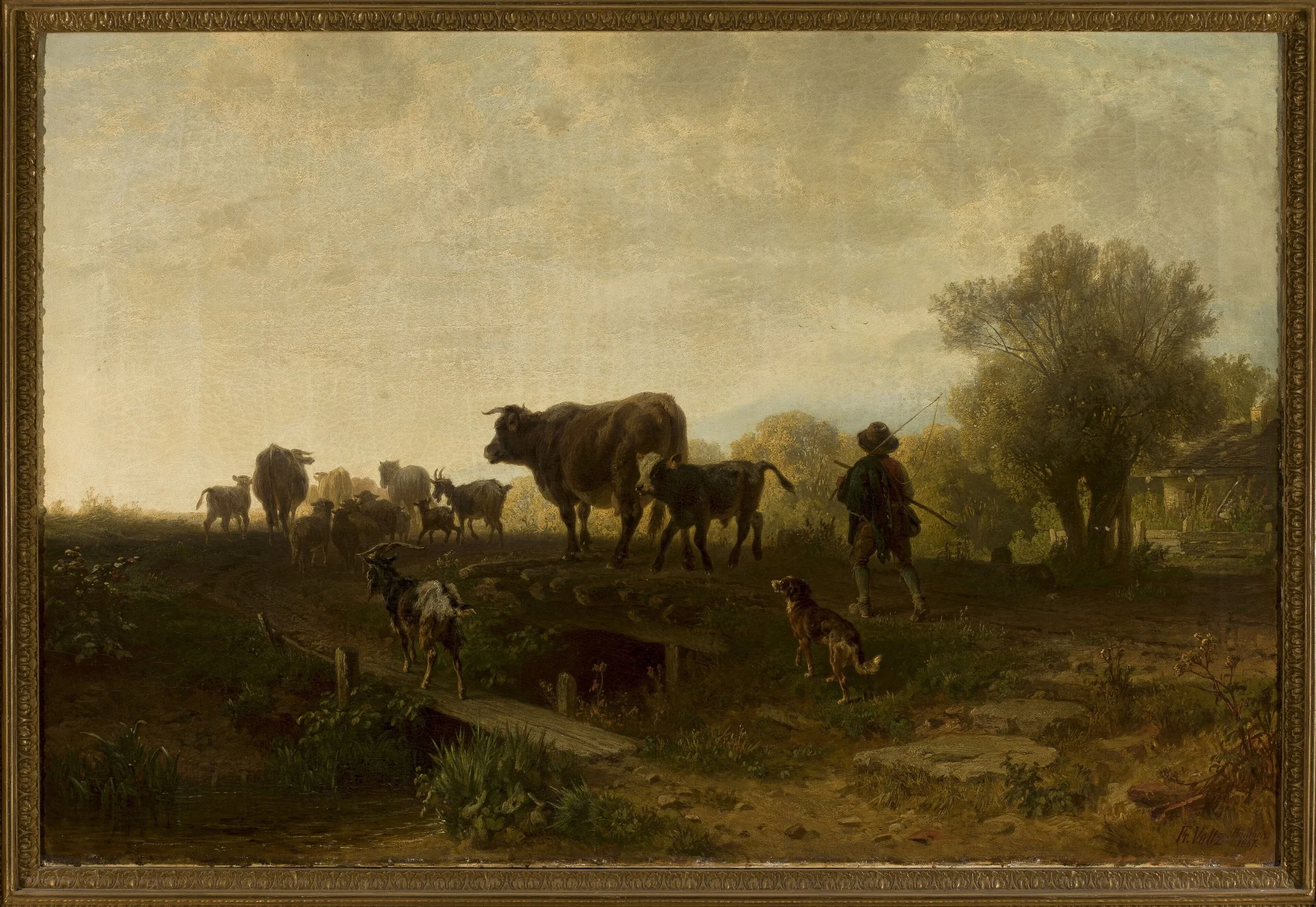 Shepherd with cattle, detail