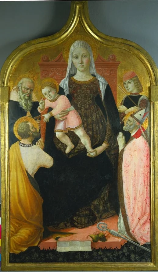 Virgin and Child, with Saints Anthony Abbott, Mark, Severino, and Sebastian, detail