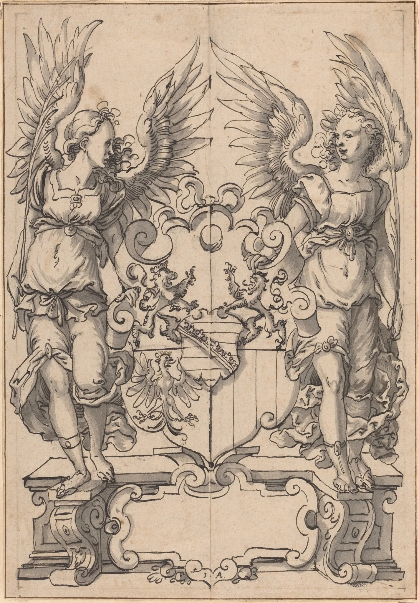 Two Angels Holding a Coat of Arms, detail