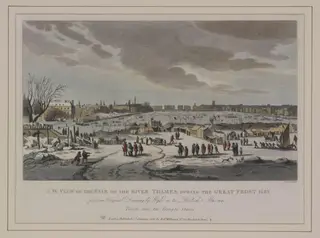 N.W. View of the Fair on the River Thames during the Great Frost 1683/4 from an Original Drawing by Wyke in the British Museum. Taken near Temple Stairs, by Robert Wilkinson, 1