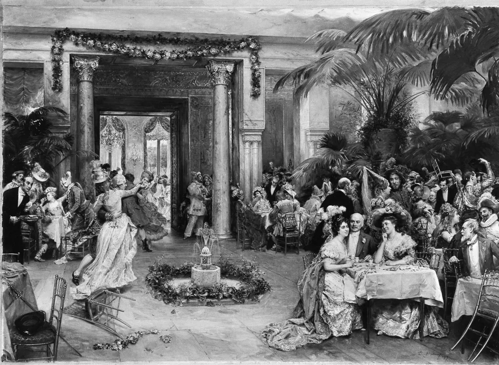 Masquerade Ball at the Ritz Hotel, Paris, by Raimundo de Madrazo y Garreta, oil, 1909