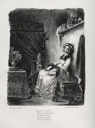 Illustrations for Faust:  Marguerite with the wheel, by Eugène Delacroix, 1828