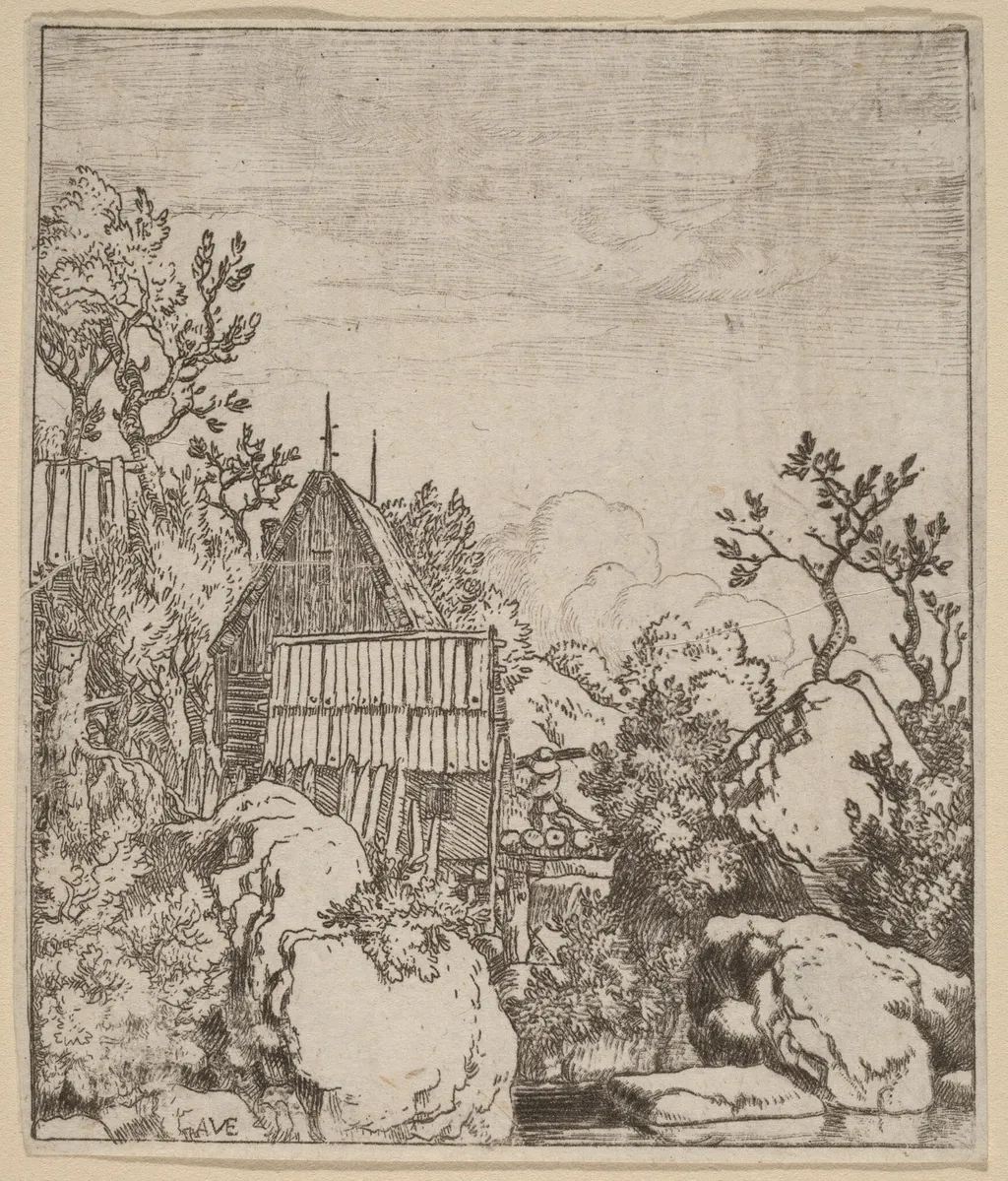 Man on a Small Wooden Bridge, by Allart van Everdingen, ink, 1650
