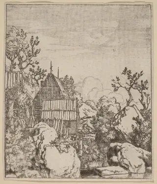 Man on a Small Wooden Bridge, by Allart van Everdingen, ink, 1650