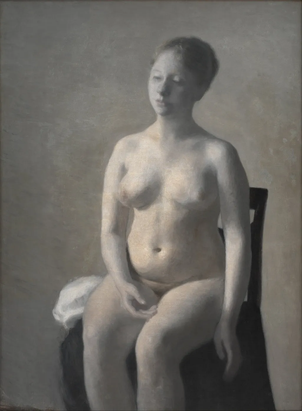 Seated Female Nude, by Vilhelm Hammershøi, oil, 1895