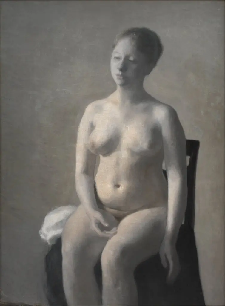 Seated Female Nude, by Vilhelm Hammershøi, oil, 1895
