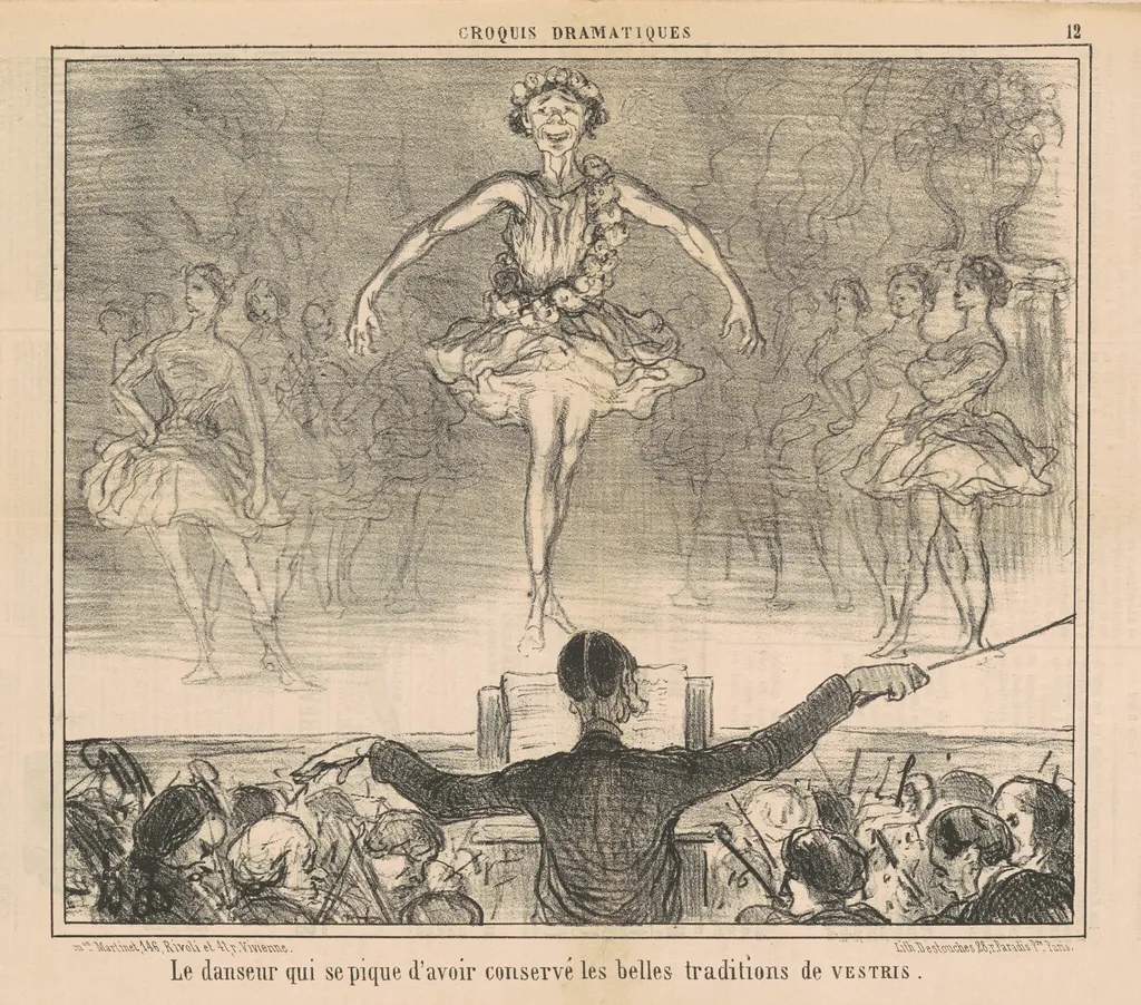 La danseur qui se pique d'avoir conservé ..., by Honoré Daumier, ink, 1857