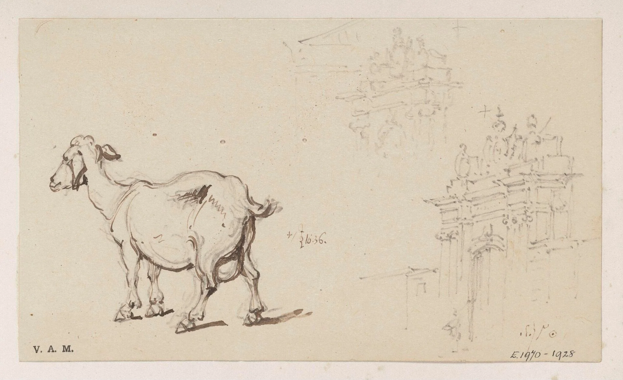 A goat, and the governor's gateway, Macau, detail