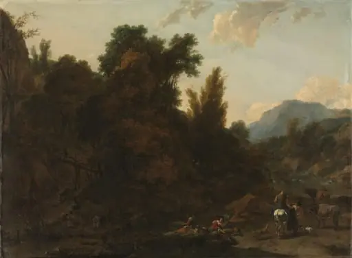 Rush Gatherers, by Nicolaes Pieterszoon Berchem, unspecified, 1657