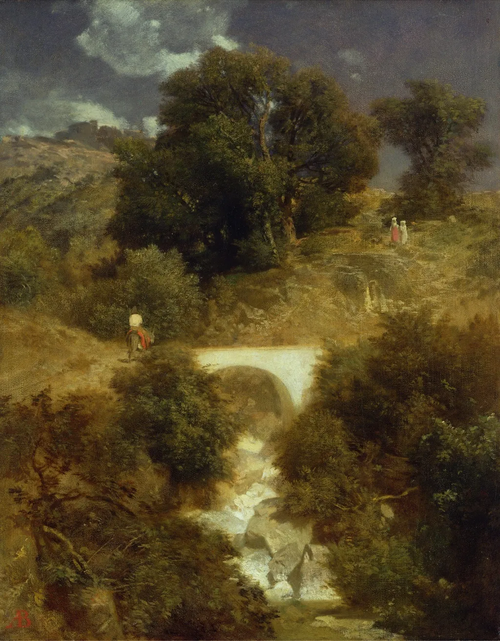 Roman Landscape with a Bridge, by Arnold Böcklin, oil, 1863