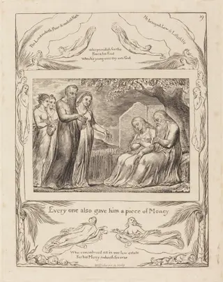 Job Accepting Charity, by William Blake, ink, 1825