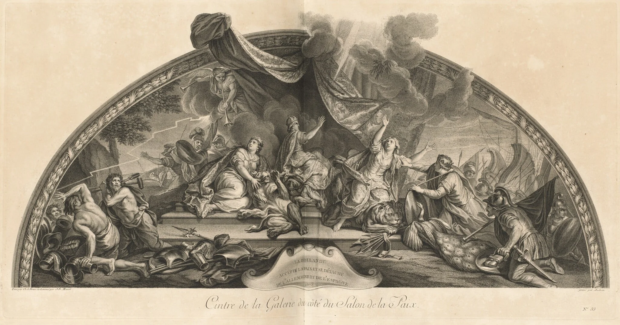 La Hollande accepte la paix et se détache de l'Allemagne et de l'Espagne 1678 Cintre de la Galerie du côté du Salon de la Paix (Holland Accepts Peace and Detaches Itself from Germany and Spain 1678, Center of the Gallery next to the Salon of Peace) [pl. 33], detail