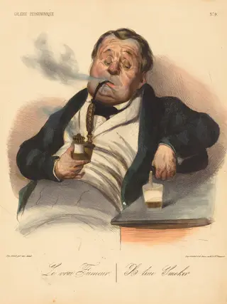 Le vrai Fumeur, by Honoré Daumier, ink, 1836