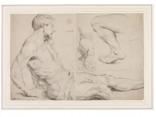 Study of the Man Raised from the Dead and Two Studies of Legs in a Kneeling Position, for figures in "Miracles of St Francis Xavier", by Peter Paul Rubens, 1618