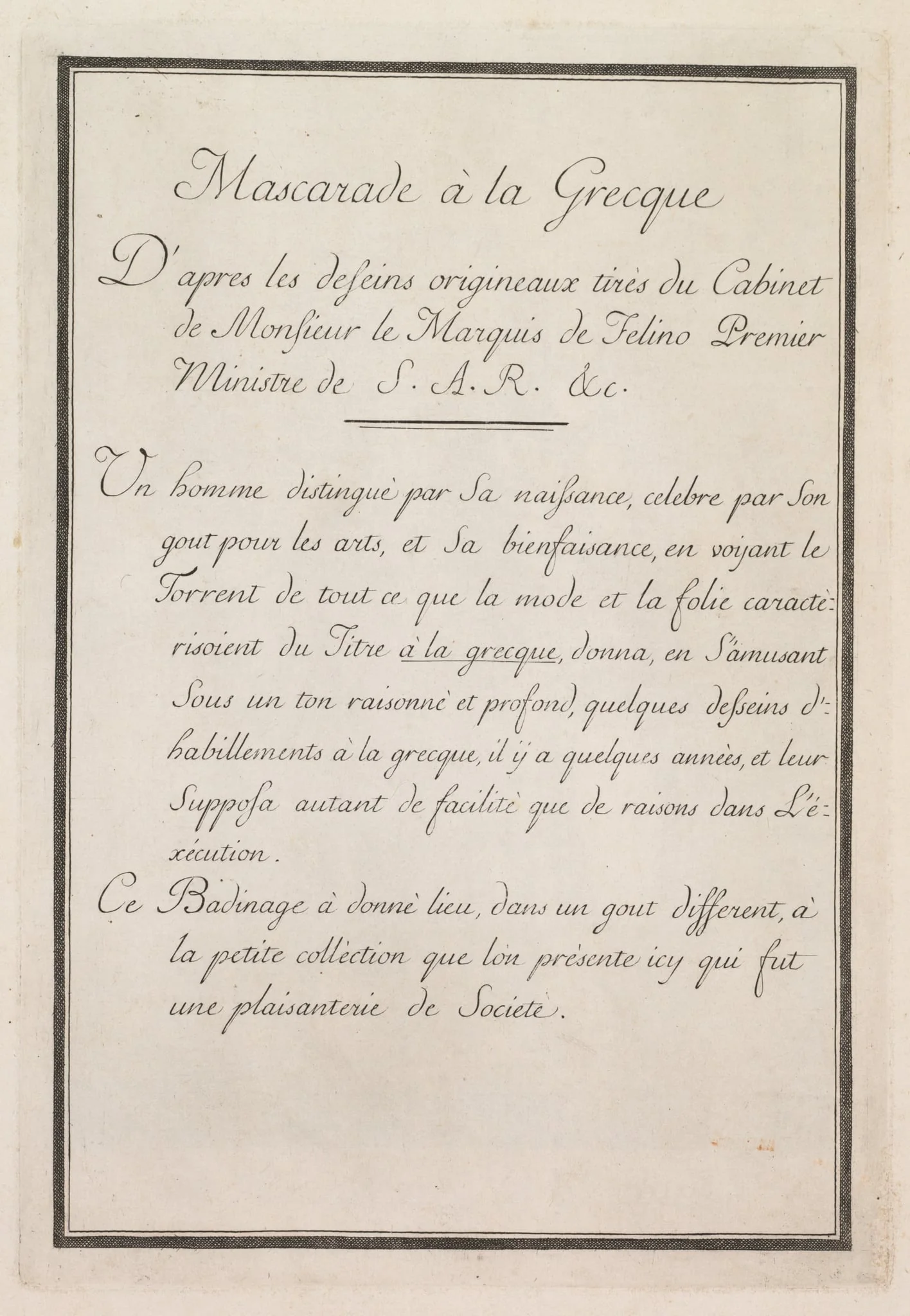 Mascarade à la Grecque: Title Page, Plate 1, detail