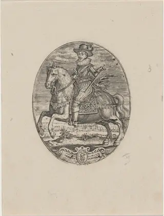 Charles I, King of England, On Horseback, by Simon van de Passe, ink, 1621