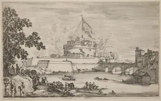 Castel Sant'Angelo, Rome, by Stefano Della Bella, ink, 1634