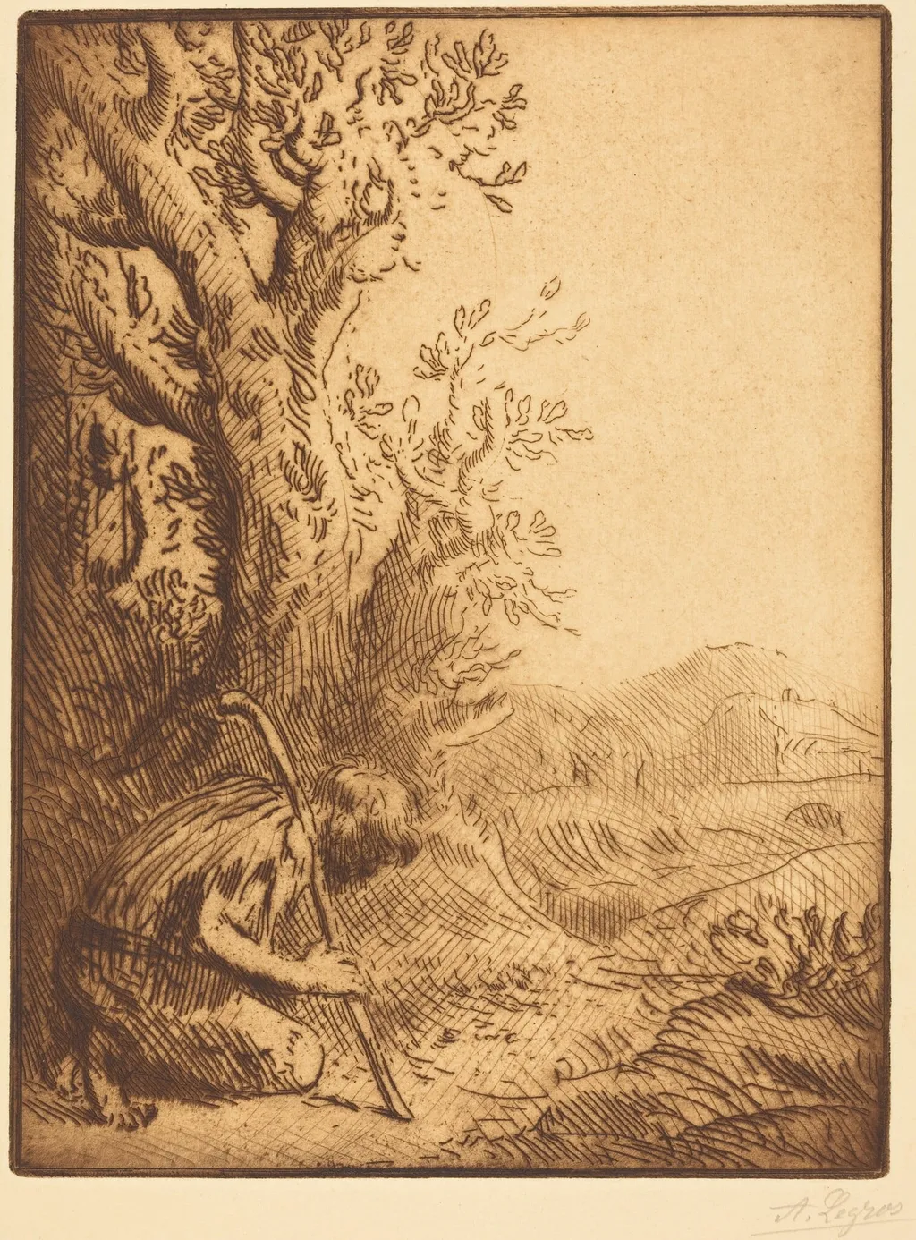 The Prodigal Son, 4th plate (L'enfant prodigue), by Alphonse Legros, ink, 1874