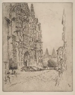 Towers of the Bishop's Palace, Beauvais, by Joseph Pennell, ink, 1907
