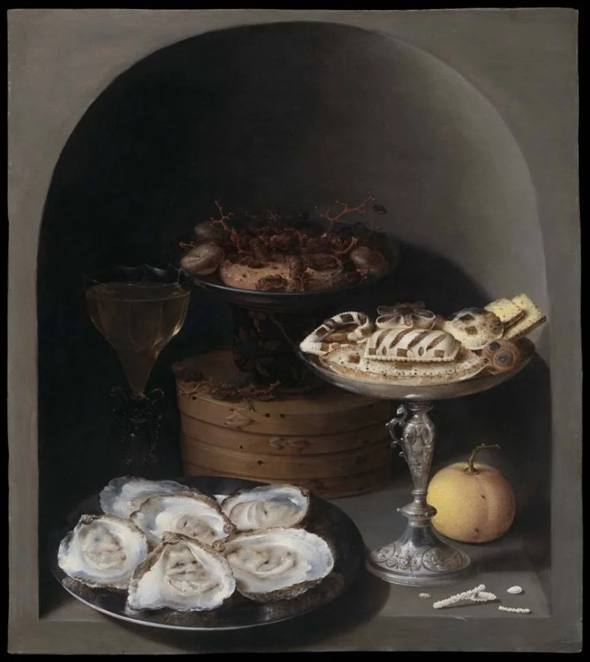 Still Life with Oysters, Sweetmeats and Dried Fruit in a Stone Niche, detail
