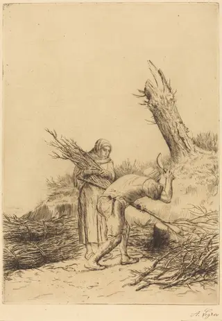 Fagot-makers (Les faiseurs de fagots), by Alphonse Legros, ink, 1874